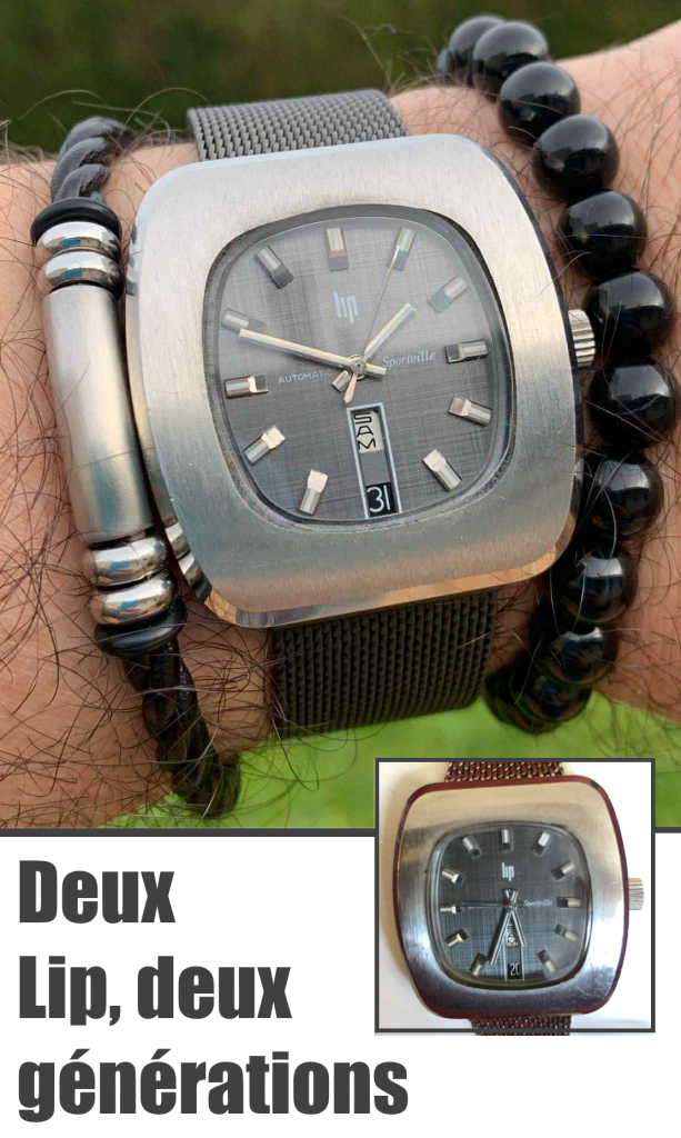 montre lip sportville  de 1973 sur poignet velu