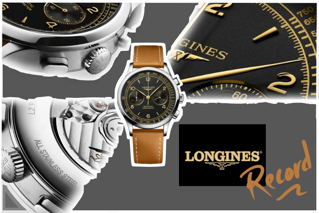 La Longines Record Héritage, le chronographe d’or et de jais