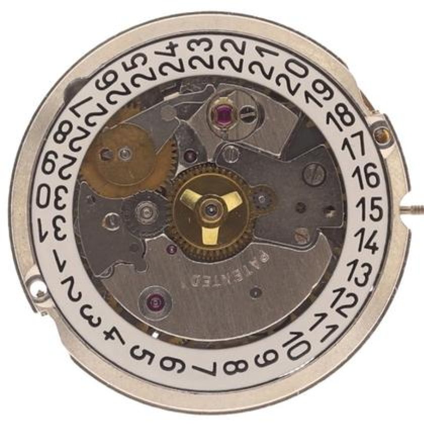 2472 ETA , mouvement de la Chronometre bucherer 36 mm en gros plan, de face, disque de la date