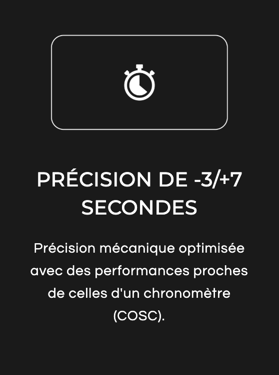 specs du mouvement CMM.29 moins trois plus sept secondes par jour