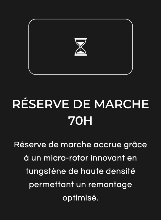 specs du mouvement CMM.29  70 heures de réserve de marche