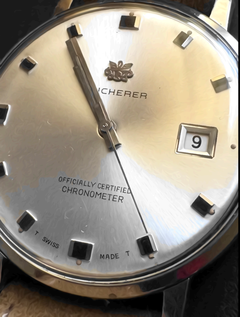 bucherer 36 mm en gros plan, de biais