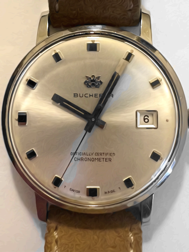 Chronometre bucherer 36 mm en gros plan, de face